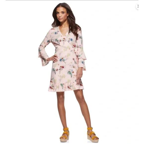 Scoop NYC  Floral Wrap Dress Blush Pink Wildflower Ruffle Long Sleeve Size 3X - Picture 2 of 12
